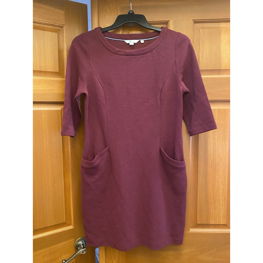 Boden Burgundy Jasmine Ottoman Dress Size 10 Petite Ribbed Shift Mature